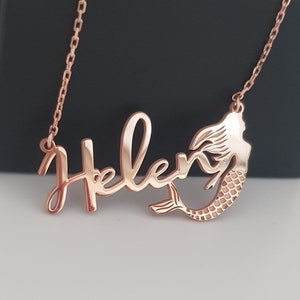 Gold Mermaid Necklace, Personalized Mermaid Name Necklace, Mermaid Lover Gift, Silver Mermaid Gift, Gift For Her, Kids Necklace