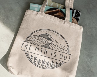 The Mountain Is Out Washington State Cotton Canvas Travel Tote Bag For Hikers