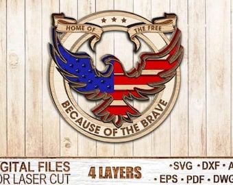 Águia Patriótica Bandeira Americana - Design em Camadas - Corte a Laser, Arquivos de Corte a Plasma - Glowforge | SVG, DXF, ai, eps, PDF, dwg-4 Design de Camadas