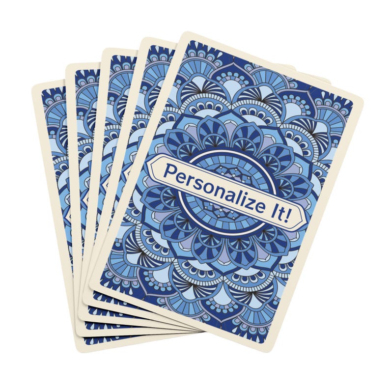 Blue Mandala Personalized Poker Playing Cards | Customizable Bicycle-Style Deck image 1
