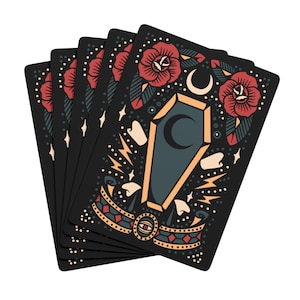 Baralho de cartas de pôquer estilo tarô com caixão místico | Baralho tradicional estilo tatuagem