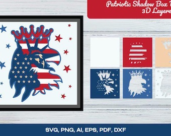 Patriotic Eagle Shadow Box - 3D Layered Laser Cut Files (SVG, PNG, PDF)