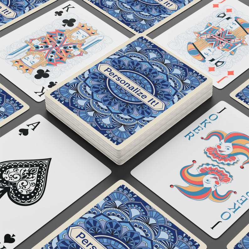 Blue Mandala Personalized Poker Playing Cards | Customizable Bicycle-Style Deck image 3