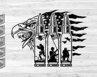 File di taglio per scene militari con proiettili d'aquila americani – Patriottico militare (svg, dxf, png)