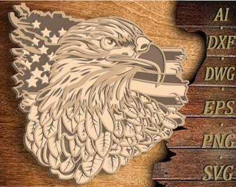 3D Patriotic Eagle American Flag - 4 Layered Design- Laser Cutting, Cricut Cutting Files - Glowforge | SVG, DXF, ai, eps, png, dwg