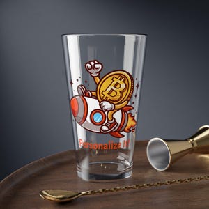 Bitcoin Rocket Retro Vintage Cartoon Personalizowane szkło do mieszania, Bitcoin Drinkware dla miłośników kryptowalut, prezent dla graczy i na imprezy, wystrój kuchni