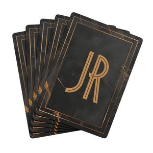 Monogram Personalized Marble Back Poker Playing Cards | Custom Initial Deck, Gold Art Deco Design