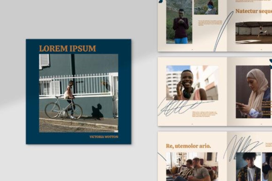 Blue & Beige Photo Album Indesign Template: A4 Square (digital Files ...