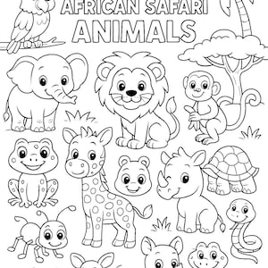 Cute African Safari Animals Coloring Book for Kids – 20 Fun Pages – Jungle Wildlife Printable for Ages 3–7