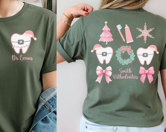 Personalized Orthodontist Office Name TShirt, Orthodontic Matching Group Shirts Xmas Themed, Ortho Custom Staff Christmas Shirt,