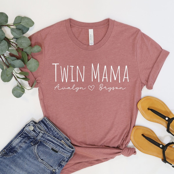 Twin Mama Tshirt Custom, Crewneck for Mothers Day Gift, Personalized Gift Mom Sweatshirt, Mom of Twins T-shirt, Custom Nana Gift for Wife