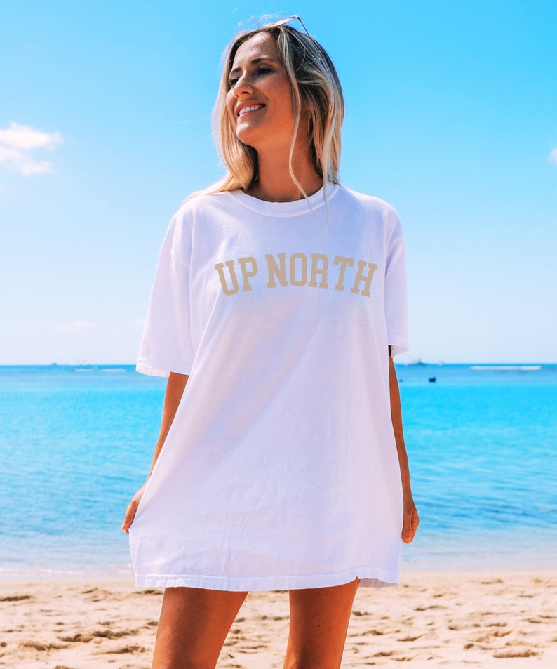 Up North Shirt Michigan Comfort Colors® Shirt Summer Clothing Oversized Beach Tshirt Lake Life T-Shirt UP Michigan Midwest Camping Tee Shir White