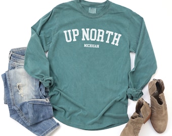 Up North Michigan Long Sleeve Comfort Colors TShirt, Up North Gifts for Her, Unisex T-shirt Lake Life, Up North Comfort Colors Michigan Gift