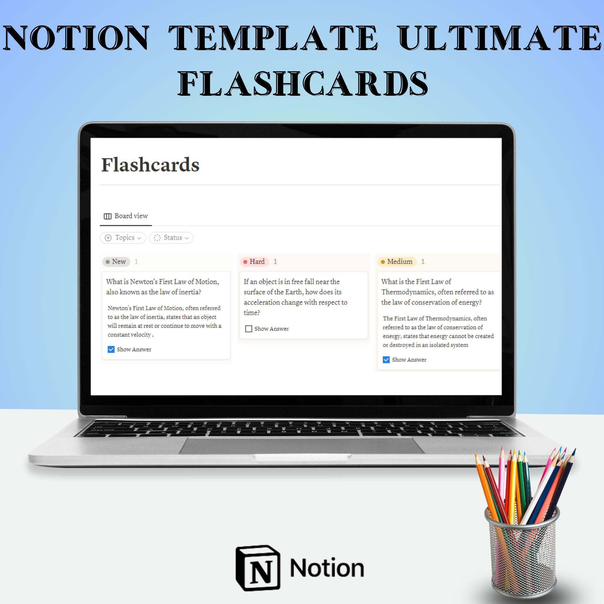 Digital Flashcards Notion Template Study Planner Note Etsy