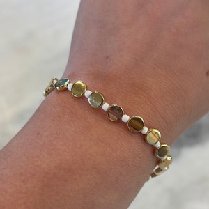 Gold and White Disk Bracelet