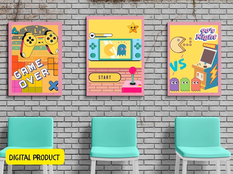 Retro Arcade Game Room Decor Printable Wall Art - Etsy