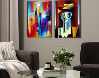 Set of 2 Abstract prints living room paintings bedroom wall decor new home gift set