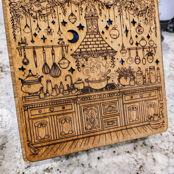 Whimsical Kitchen Engraved Wooden Recipe Box w/Hidden Conversion Chart