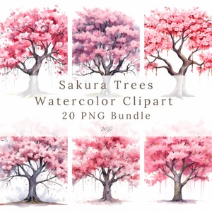 Sakura Tree Floral Clipart Bundle 20 PNG Bundle, Floral Watercolor art Bundle,  Commercial Use, Digital Download, Instant Download