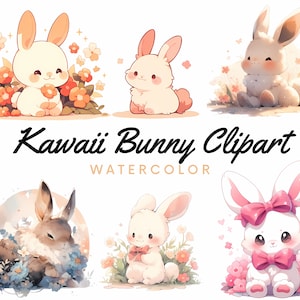 Paquete PNG de imágenes prediseñadas de conejo de conejito Kawaii, pegatina de imágenes prediseñadas de conejitos lindos, arte imprimible de conejo de conejito, imágenes prediseñadas de conejo lindo, uso comercial