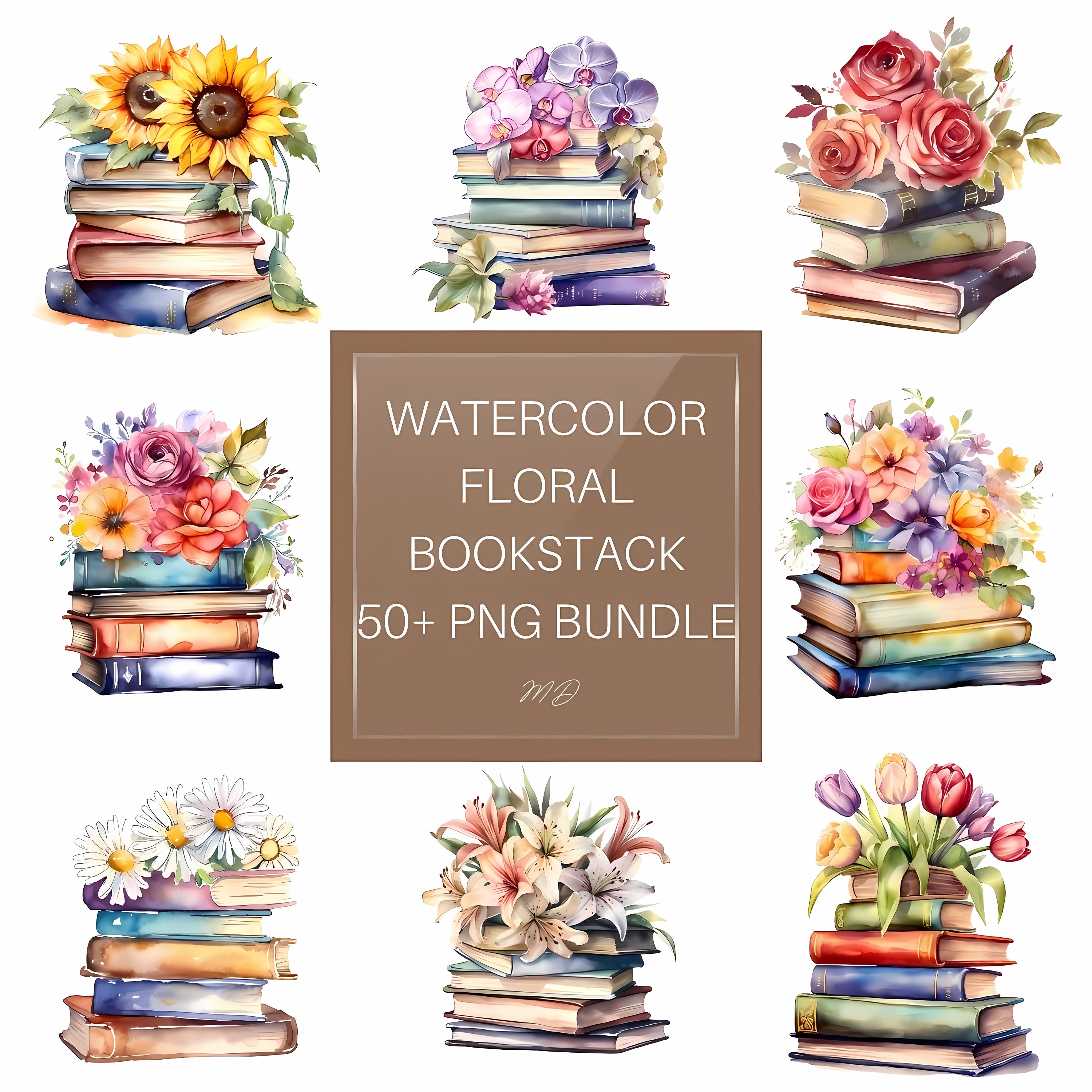 Watercolor Book Stacks Illustrations Graphic by Calcool · Creative
