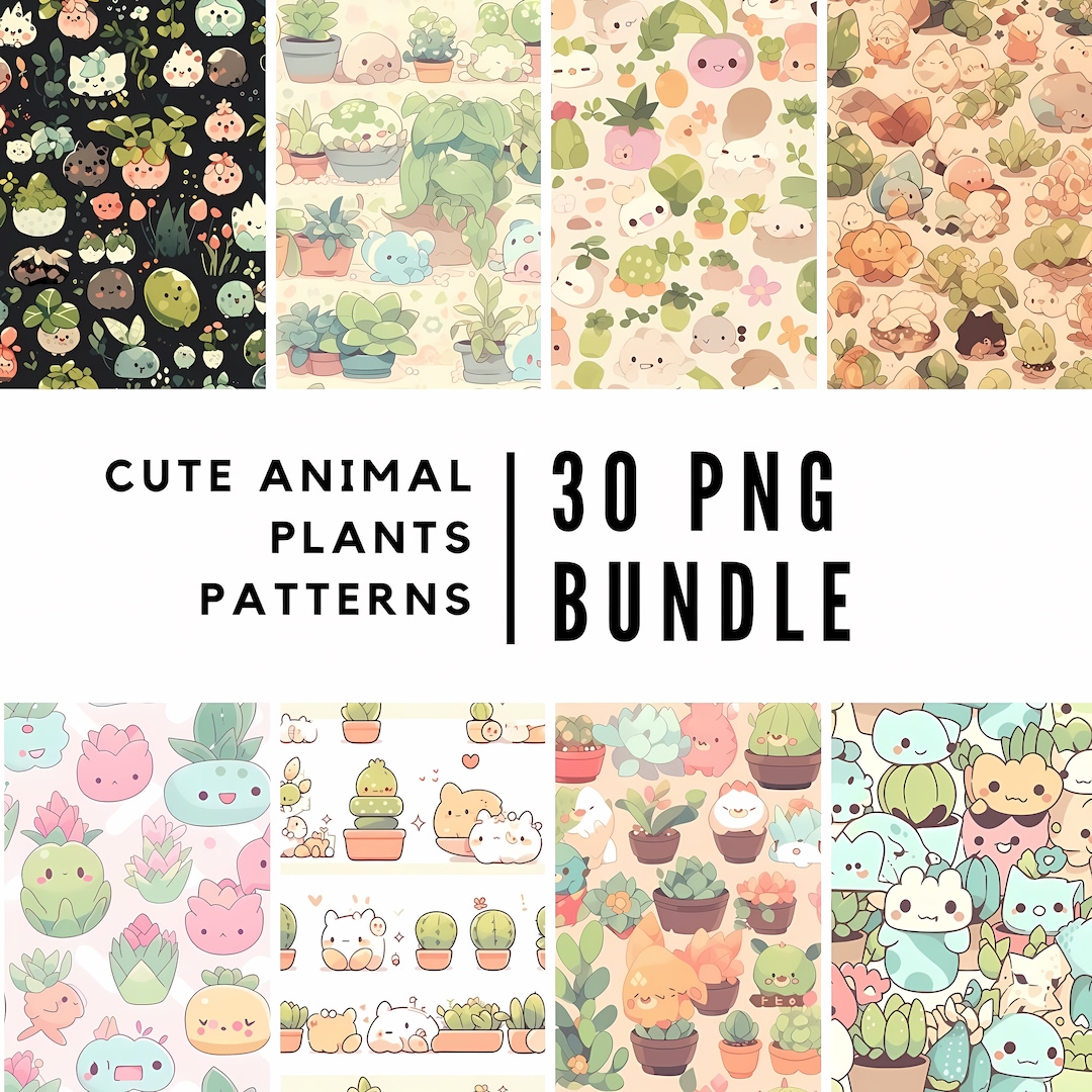 Random Cute Pattern Cute Animal Plants Pattern 30 PNG Bundle, Floral Seamless Pattern ...