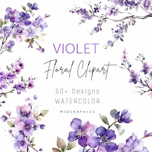 Pacchetto PNG 50+ Clipart floreale viola dell'acquerello, Clipart di matrimonio, Arte floreale selvatica dell'acquerello di fiori selvatici, Download istantaneo, Uso commerciale