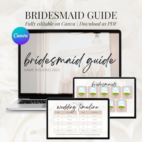 Bridesmaid Info | Digital Guide | Bridesmaid Guide | Canva Digital Template | Printable/Editable | Wedding Planning | Timeline & Events