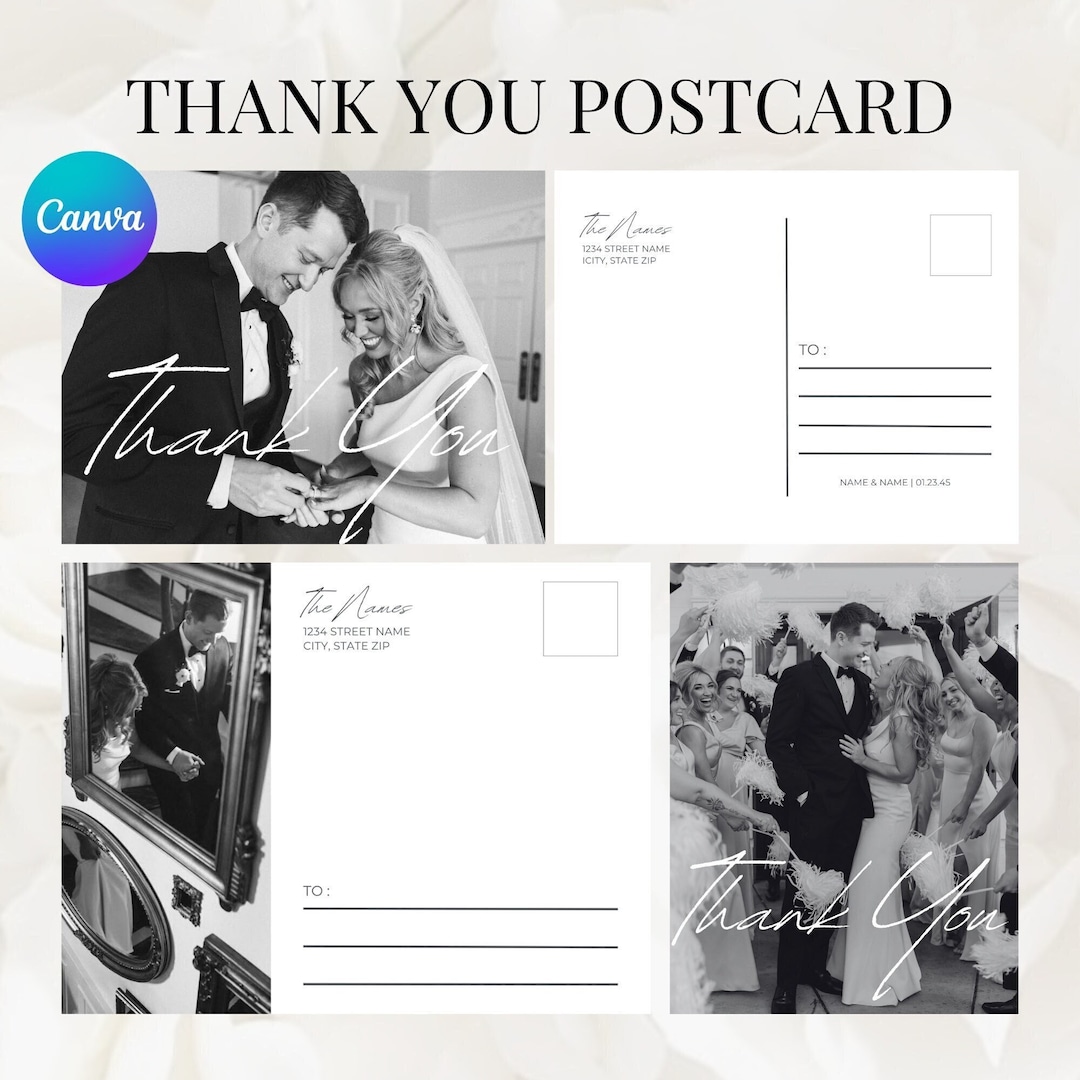 Thank You Postcard/notecard Including Photo Wedding Canva Digital