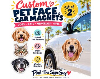 Custom Pet Face Car Magnets, Personalized Photo Set of 2 (Weather-Resistant)