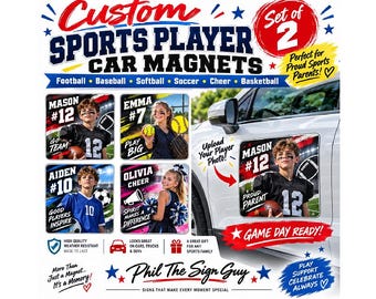 Custom Sports Player Car Magnets, Personalized Athlete Photo, Set of 2