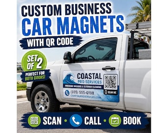 Custom Business Car Magnets with QR Code, Personalized Vehicle Signs (Set of 2)