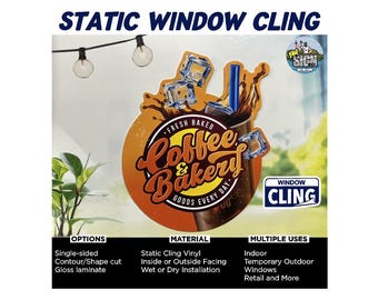 Custom Static Cling Window Decal: Reusable Vinyl Business Logo Sign