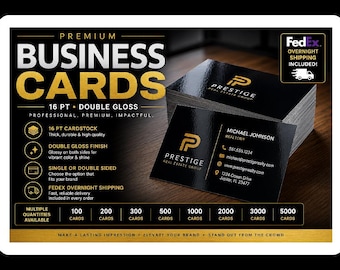Business Cards | 16pt Double Gloss, Full Color Printing (FREE Overnight Shipping)
