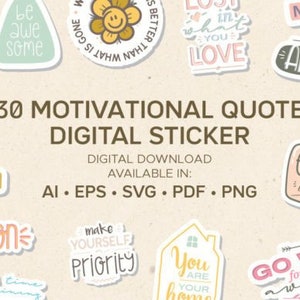 Pegatinas digitales con citas, pegatinas de positividad, pegatinas digitales con citas motivacionales, paquete de pegatinas gráficas, pegatinas con citas breves