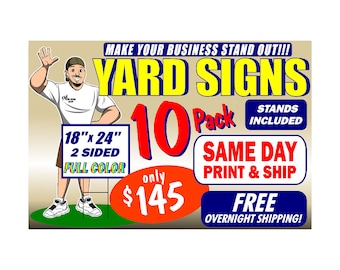 Custom Printed Yard Signs with Stakes - 24x18, UV Ink, 10-Pack