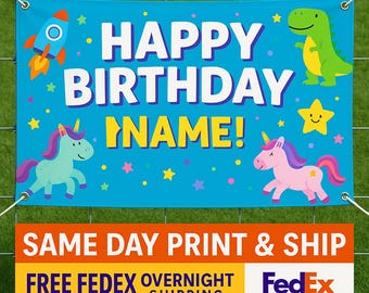 Custom Birthday Banner with Grommets & Hem – FREE FedEx Overnight Shipping
