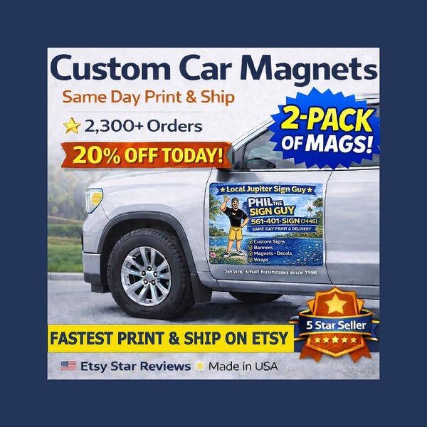 Custom Car Magnets: Full Color Business Vehicle Signs (Set of 2)