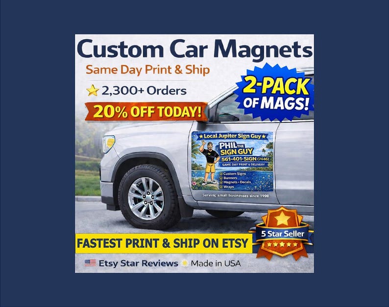 Custom Car Magnets: Full Color Business Vehicle Signs (Set of 2) immagine 1