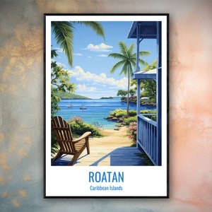 Roatan Travel Print Poster Roatan Gift Vertical Adventure Wall Art Roatan Home Decor Caribbean Islands Gift Poster