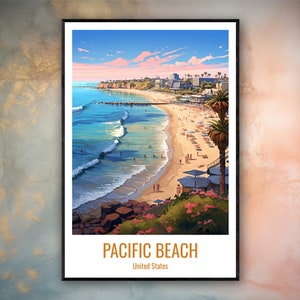 Pacific Beach Travel Print Poster Pacific Gift Vertical Adventure Wall Art Pacific Home Decor United States Gift Poster