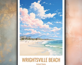 Wrightsville Beach NC Poster | North Carolina Coastal Wall Art | Beach Travel Print | Surfside Vacation Gift | Wilmington NC Home Decor