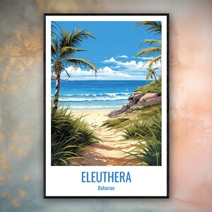 Póster de viaje de Eleuthera, regalo de Eleuthera, arte de pared de aventura vertical, decoración del hogar de Eleuthera, póster de regalo de Bahamas