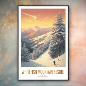 Whitefish Mountain Resort Travel Print Poster Whitefish Gift Vertical Adventure Wall Art White Mountain Home Decor United States Gift Poster