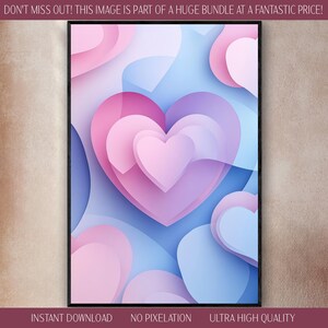 San Valentino Cuore Digitale Scarica Stampa Minimalista Pastello Gradiente Arte Poster Composizione Morbida Stratificata Serena Estetica 2D Romantica