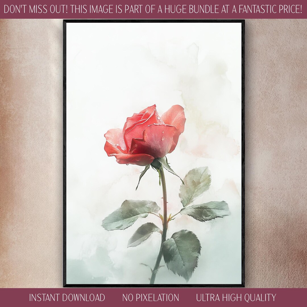 Stunning Red Rose Digital Download Elegant Floral Art for Home Decor ...
