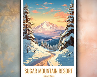 Sugar Mountain Resort Poster | Banner Elk North Carolina Ski Wall Art | Blue Ridge Winter Print | Gift
