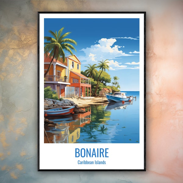 Bonaire Travel Print Poster Bonaire Gift Vertical Adventure Wall Art Bonaire Home Decor Caribbean Islands Gift Poster