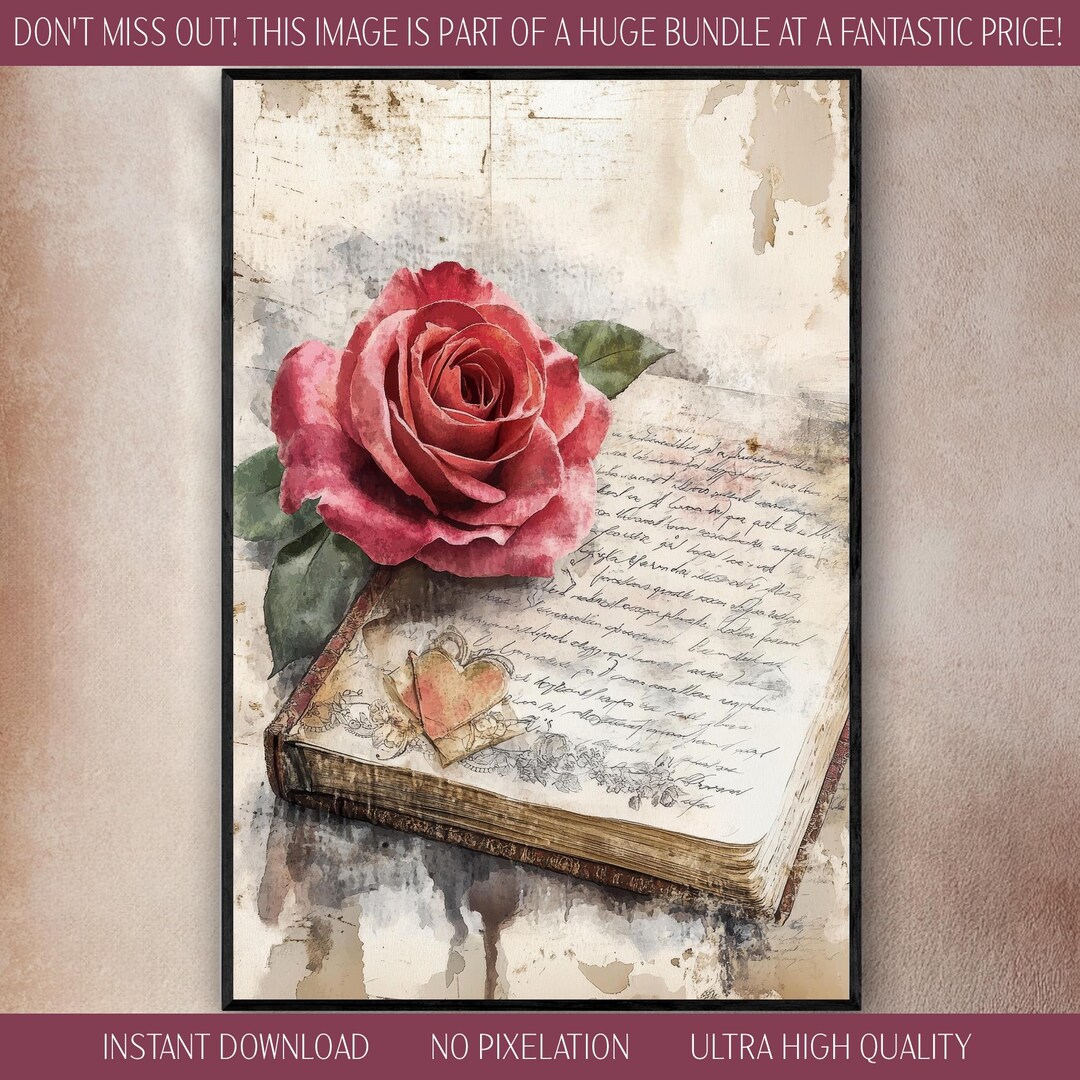 Romantic Watercolor Rose and Love Letter Digital Art Print for ...