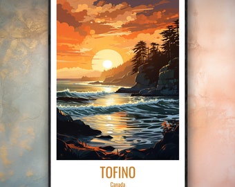 Tofino Travel Poster | Vancouver Island BC Wall Art | Pacific Coast Surf Beach Print | Canada Gift